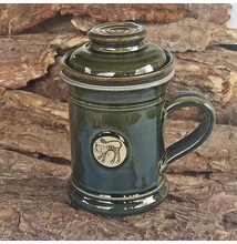 Zöld csíkos cicás szűrős bögre, emblémás - egyenes