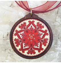 Fa medál 8. - Ősi magyar szimbólum- zöld,  organzával Fa medál 8. - Ősi magyar szimbólum- zöld,  organzával