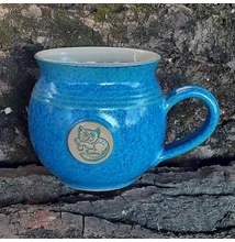 Kékes-zöld cicás bögre - közepes, emblémás