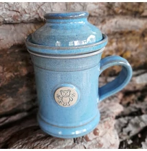 Világoskék macis szűrős bögre, emblémás - egyenes