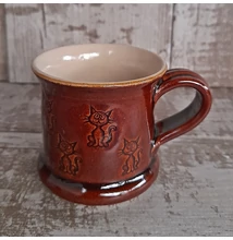 Barna cicás bögre - kicsi, nyomott mintás