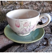 Cappuccino bögre  rózsaszín virággal (alj nélkül)