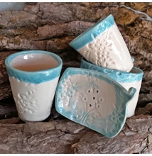 Kerámia fürdőszoba szett - fehér-kék