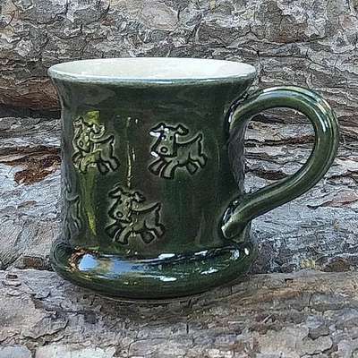 Zöld kutyás bögre 3. - kicsi, nyomott mintás